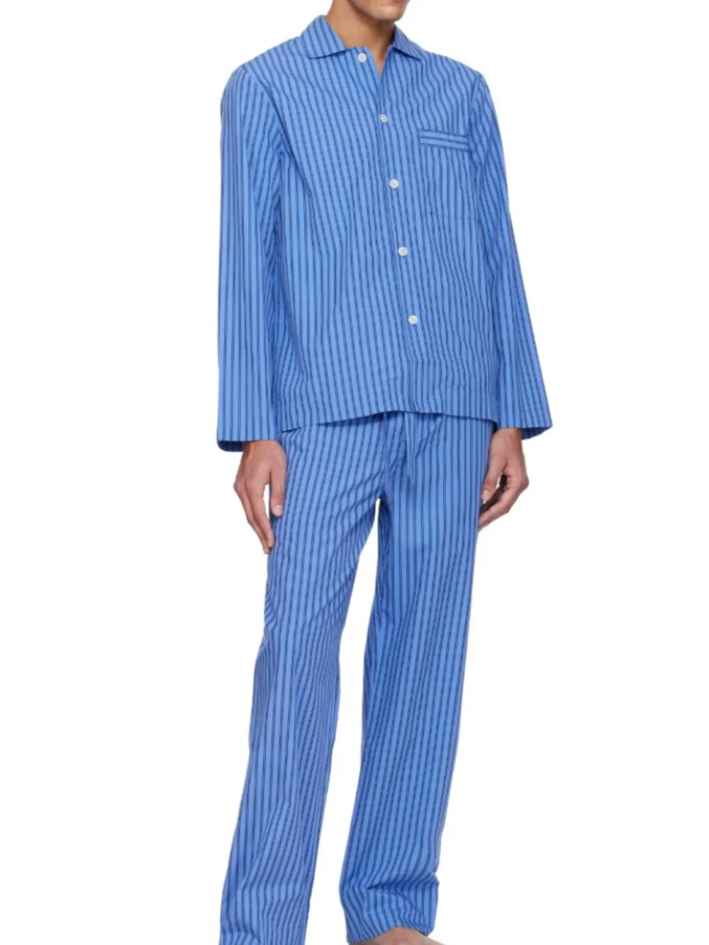 TEKLA Blue Striped Poplin Pyjama Set Size Small Matching Pants Shirt Luxury